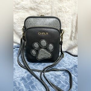 Chala Black and Gray Paw Print Crossbody Bag